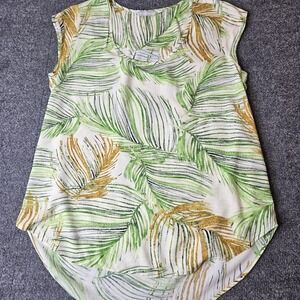 Jams World Women's Cap Sleeve Tunic Top Size Medium Palm Leaves Tropical Hawaii